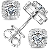 Gugots Moissanite Halo Square Stud Earrings Screw Back 925 Sterling Silver Lab Brilliant D Color VVS1 Clarity Hypoallergenic Earrings for Women Men