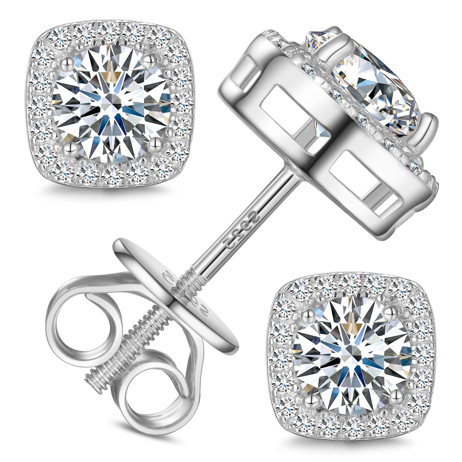 Moissanite Stud Earrings Screw Back