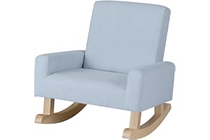 FIREFLOWERY Toddler Rocking Chair, Kids Sofa Chair with Solid Wooden Frame and Linen Fabric, Kids Rocking Chair for Nursery, Living Room, Bedroom, Playroom, Age 3-5 Years, Pink/Blue