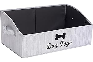 Morezi Linen-cotton blend dog toy basket and dog toy box, dog toy basket storage - Perfect for organizing pet toys, blankets, leashes, chew toys - Grey - Dog