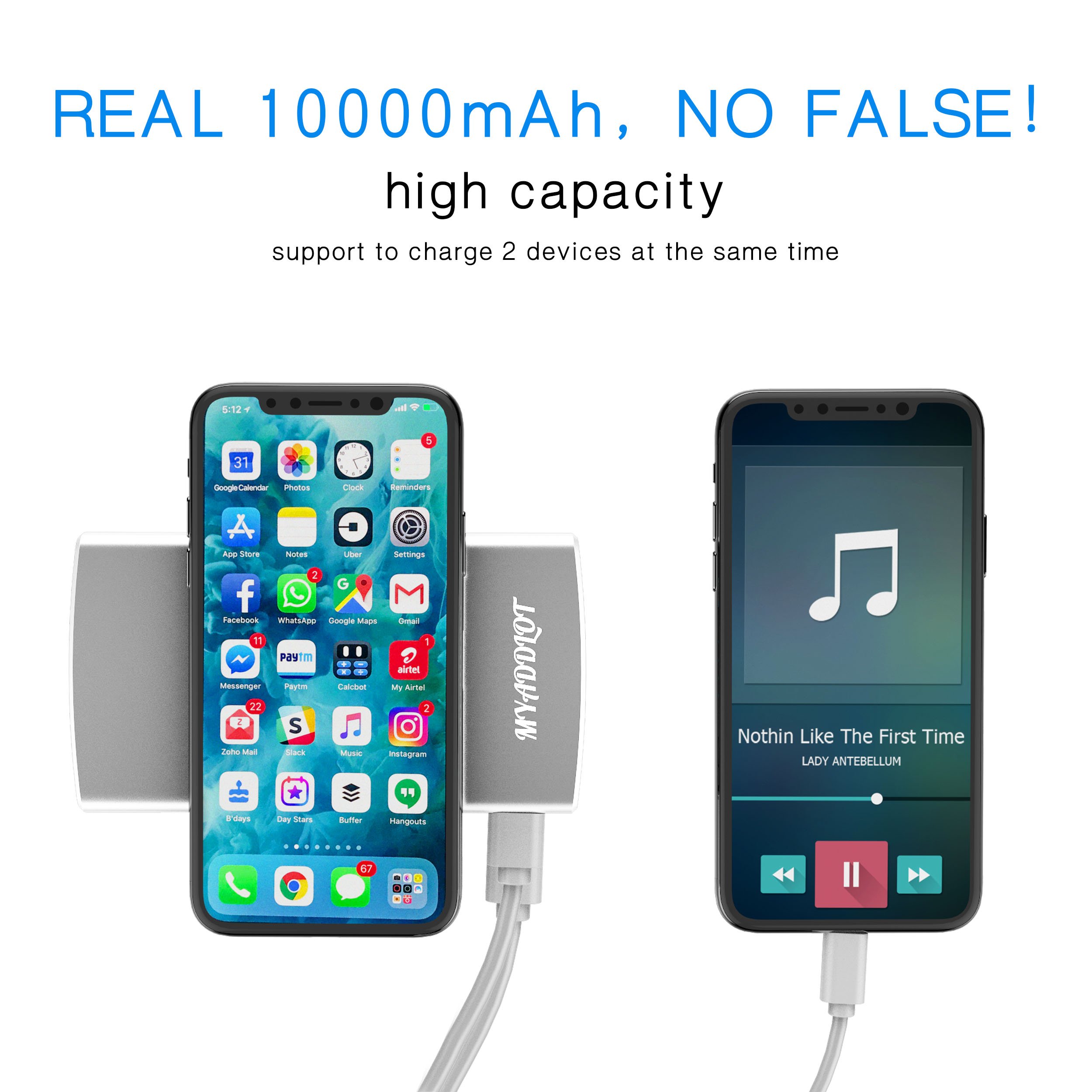 Wireless Charger Power Bank REAL 10000mAh External Battery Wireless Charging Station for iPhone X / 8 / 8 Plus Galaxy S9 / S9+ / S8 / S7 / Note 8 and Other Qi-Enabled Phones by Myaddlot(Sliver)