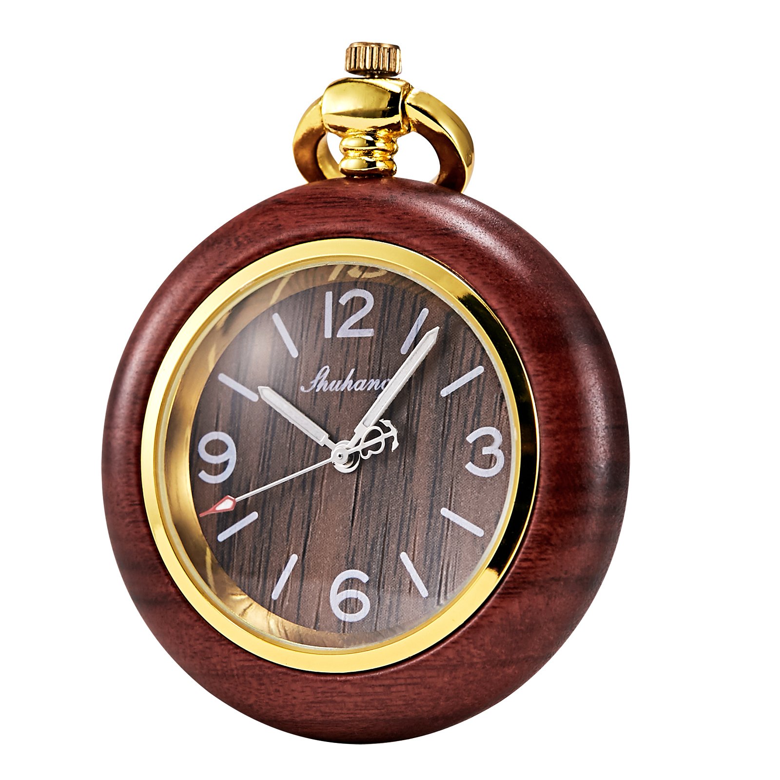 TREEWETO Pocket Watch Antique Wooden Wood Women's Men's Quartz Pocket Watches (Arabic Numerals)