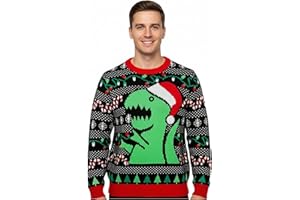 Tstars Unisex Santa T Rex Dinosaur Ugly Christmas Sweater - Funny Holiday Dino Pullover for Men and Women