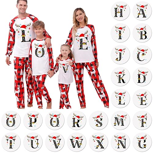 Jbsabotad Christmas Pyjamas Family A-Z Letter Printed Matching Christmas Pjs For Family Mens Womens Xmas Pyjamas Kids His And Hers Pjs Cartoon Cute Boys Girls Matching Xmas Pj For Couple