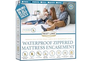 REST LINE PREMIUM BEDDING Rest Line Premium Waterproof Zippered Mattress Encasement Twin XL Size 39X80”- 100% Cotton, Hypoallergenic, Bed Bug Proof Six Sided Mattress Cover, Invisible Zippered, Soft & Breathable up to 15" Deep