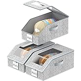 Stackable Hat Storage, Hat Organizer, Baseball Cap Organizer, Quick Access | 3 Pack with Clear Window Lid Hat Organizer for Closet, Space-Saving Hat Box, with Sturdy Cardboard, Holds up to 45 Hats(Grey)