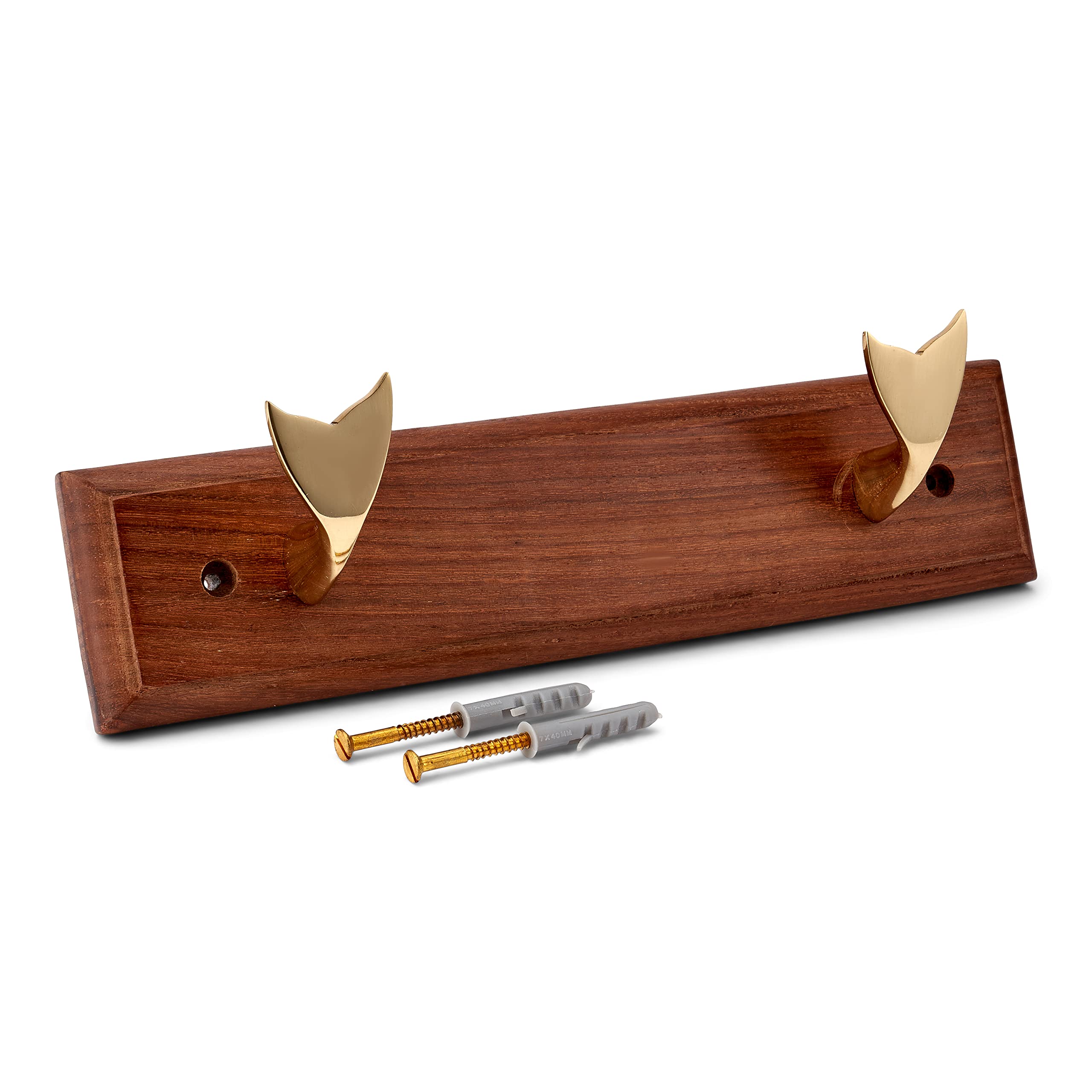NKlaus 11617 Maritime Hook Rack Whale Fins Double with Brass on Wood 30 x 7 x 6.5 cm Wall Hooks