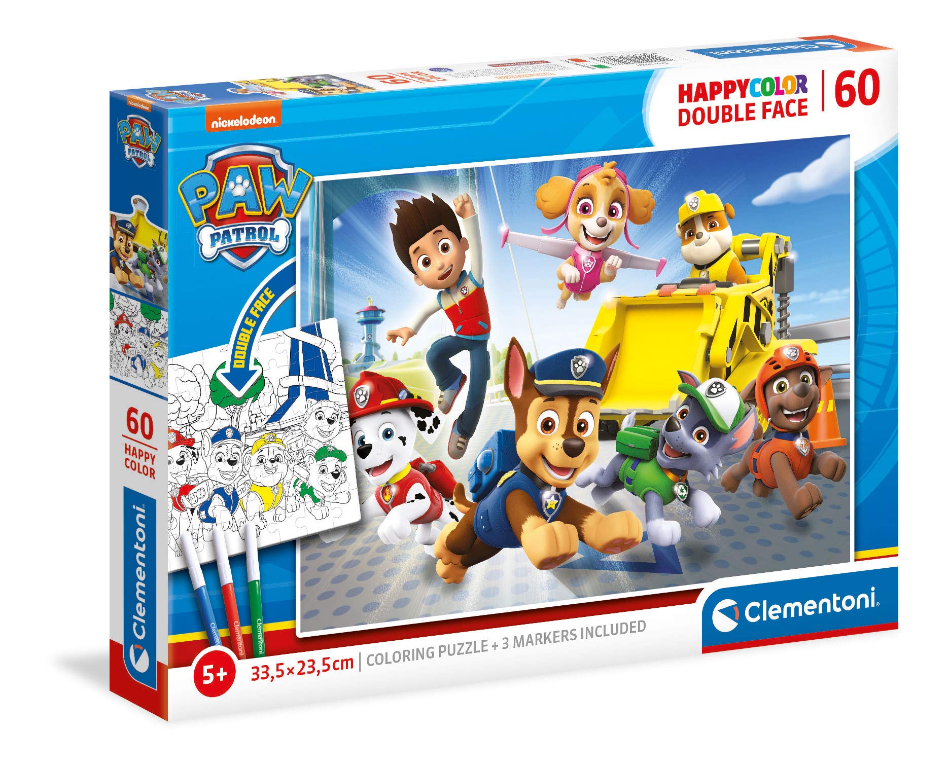 Clementoni 26097, Paw Patrol Double Face Puzzle For Children - 60 Pieces, Ages 5 Years Plus