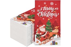 Homlouue 100 Christmas Guest Napkins, Disposable Cartoon Santa & Reindeer Paper Napkins for Bathroom Kitchen Dinner, Merry Christmas Napkins Disposable Paper Towels for Christmas Winter Xmas Holiday