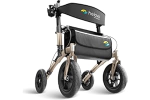 Helavo All Terrain Walker with Pneumatic Tires – Foldable Outdoor Rollator with 12" Wheels – Off Road Walker for Seniors with
