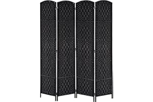 HOMCOM Room Divider 4 Panels Folding Privacy Screen 6FT Tall Portable Wicker Weave Partition Wall Divider for Bedroom Home Office, Black