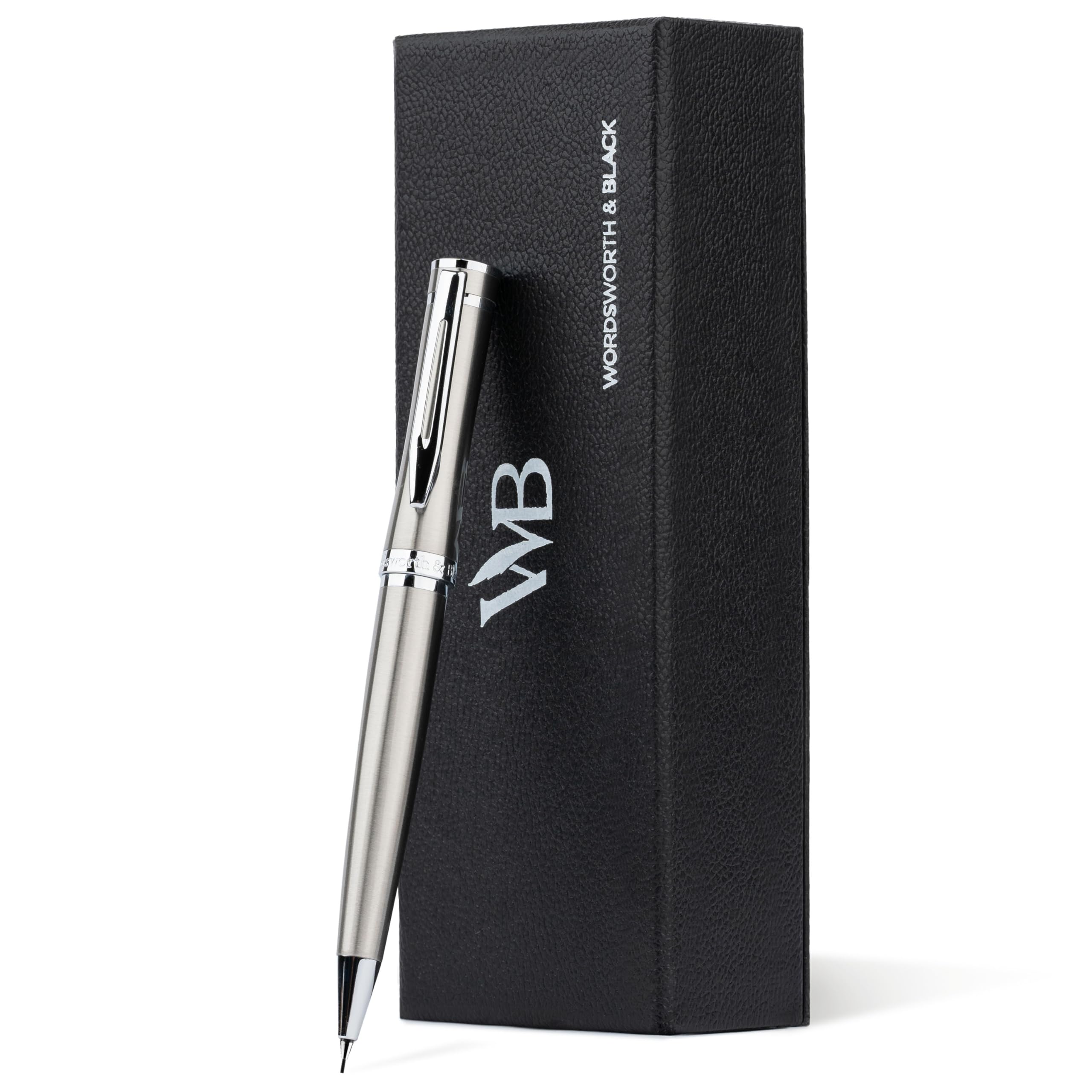 Wordsworth and Black Mechanical Pencil Graphite Lead- Stunning Luxury Metal Pencil, Silver Chrome Finish, 0.7mm Led, Best Gift Set for Men & Women, Professional Executive Office Pencils