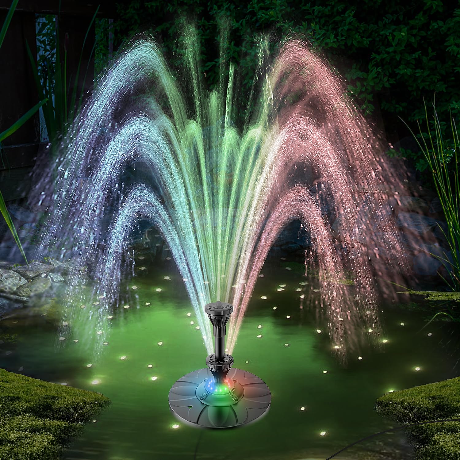 Photo 1 of Jutai Electric Floating Pond Fountain Colorful LED Lights, Built-in Filter System, Waterfall Fountain Pump,32.8ft Power Cord, Day and Night Lighting, Energy Saving for Above Ground Pools