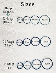 Blue Small Hoop Earrings for Cartilage Nose, Thin