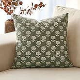 DOMVITUS Floral Pillow Covers 18x18 Throw Pillow Covers Decorative Farmhouse Block Floral Print Vintage Pillow Cover for Living Room Couch Bed, Dusty Green, 1PC