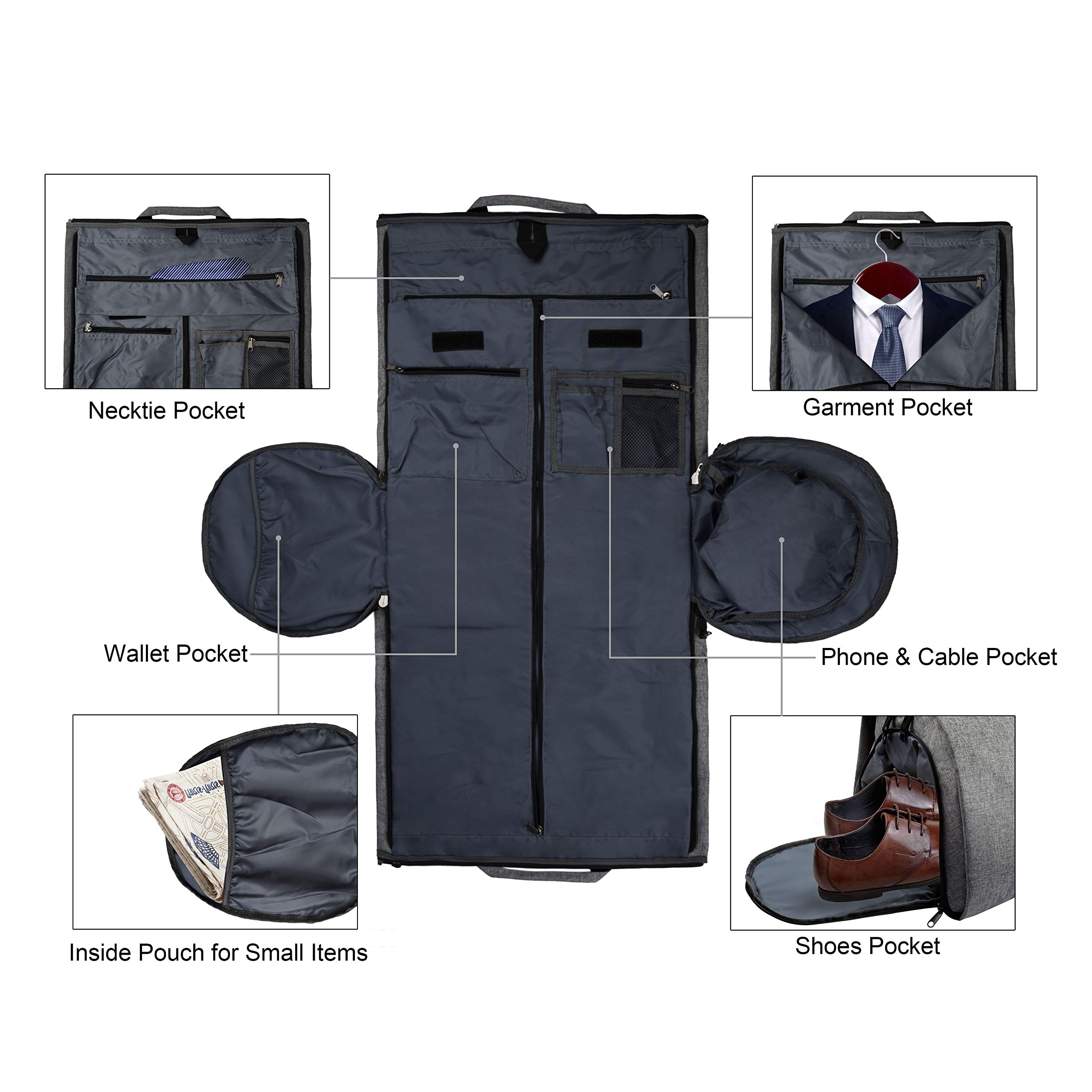 BUG Garment Duffle Bags For Travel, Convertible Carry On Garment Bag With Shoulder Strap, Shoes Compartment Carry on Mens Garment Bag For Suits, 2 in 1 Suit Bags For Men Travel