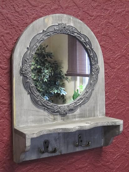 Wunderschöner Holz Spiegel mit Ablage und 4 Haken 38 cm: Amazon.de