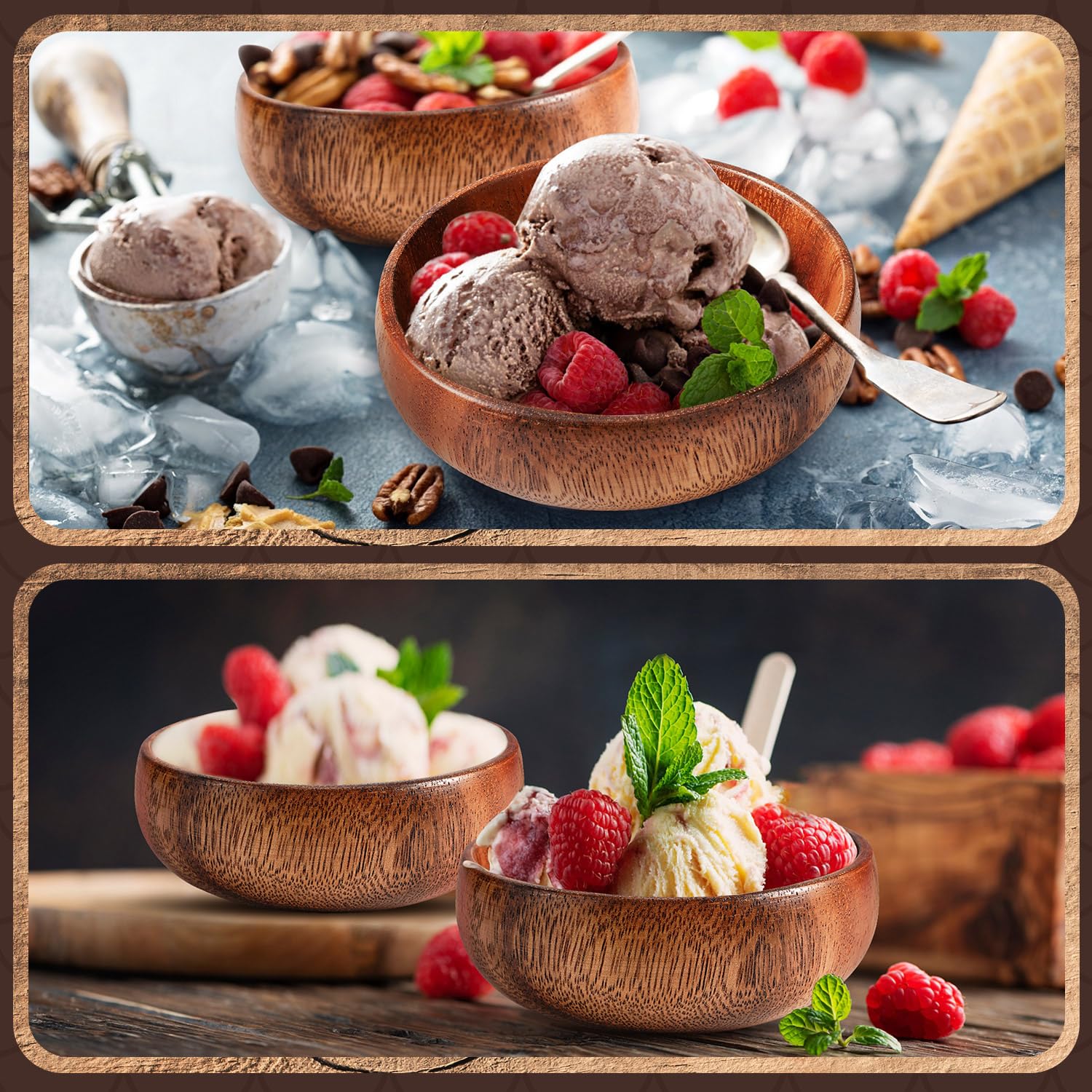 Skylety Acacia Wooden Bowls Small Calabash Bowls Round Wood Salad Hand Carved Calabash Dip Tray for Serving Popcorn Pasta Candy Cereal Coconut Nuts Sauce Appetizers Kitchen(10 Pcs,4 Inch) - Image 7