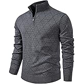 VIPWOLF Men's Argyle Sweaters Quarter Zip Pullover Long Sleeve Knitted Fall Jumper Top