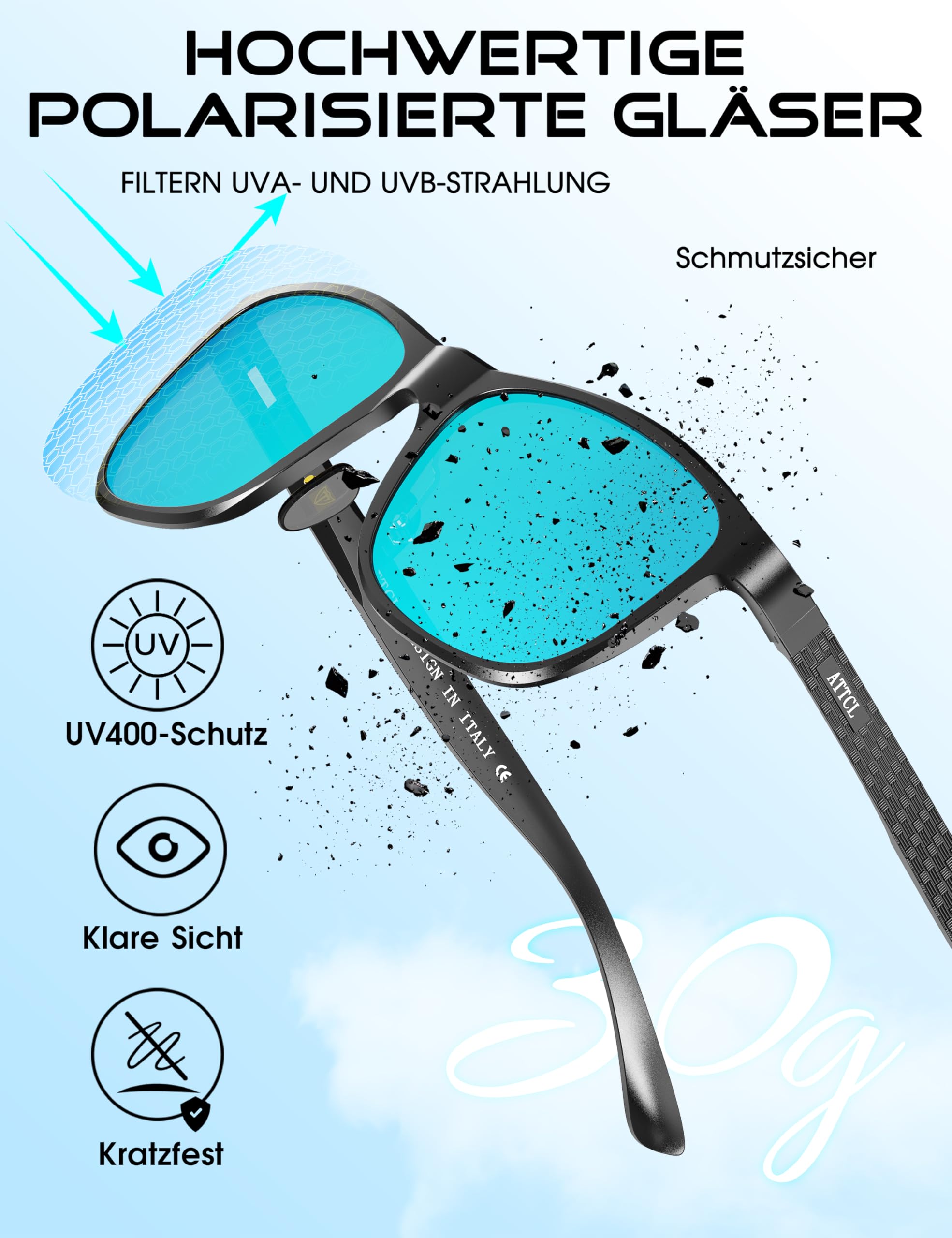 ATTCL Sonnenbrille Herren Polarisiert Für Autofahren: UV400 Schutz Leicht AL-MG Rahmen Verspiegelte Scheibe Wanderung Reise 8587 Schwarz Blau Verbessert 4