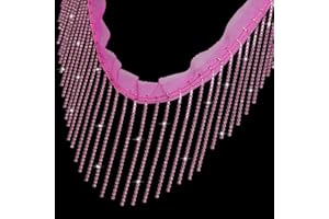 SUYUN WELL 1 Yard Rhinestone Fringer Trim Diamond Ribbon Crystal Tassel Sparkle Jewel Chain for Cloth Sewing Crafts DIY Decoration (Rose Pink Fushia)