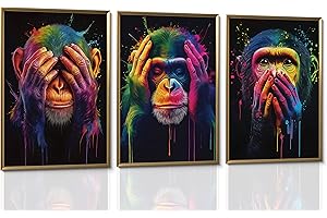 3Pcs Vibrant Colorful Monkey Wall Art Canvas Three Wise Monkeys Modern Abstract Graphic Art Posters Prints Pictures Paintings