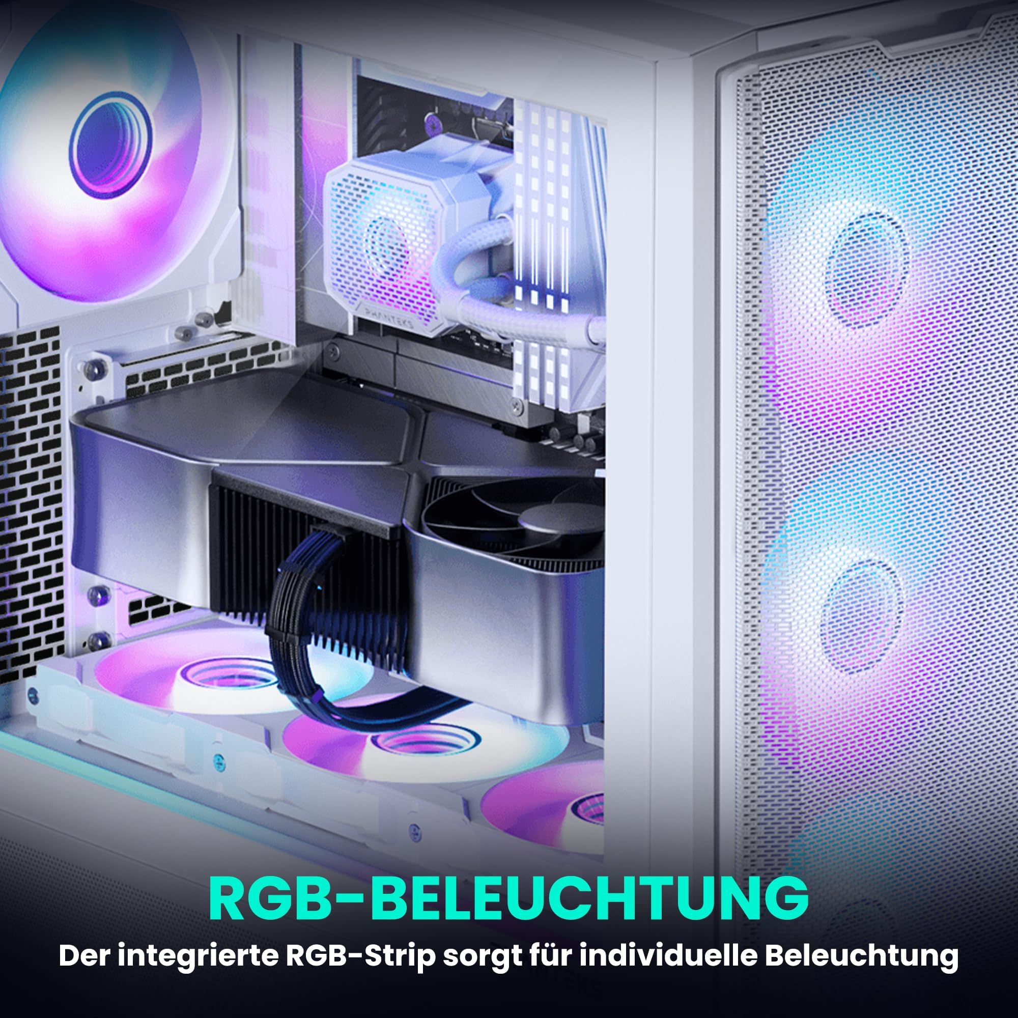 PHANTEKS Eclipse G400A Gaming Midi Tower Weiß – PC Gehäuse mit 4X 140-mm-D-RGB-Lüftern, Tempered Glass, Mesh-Front, E-ATX kompatibel, 360mm Radiator Support, optimiertes Kabelmanagement 6