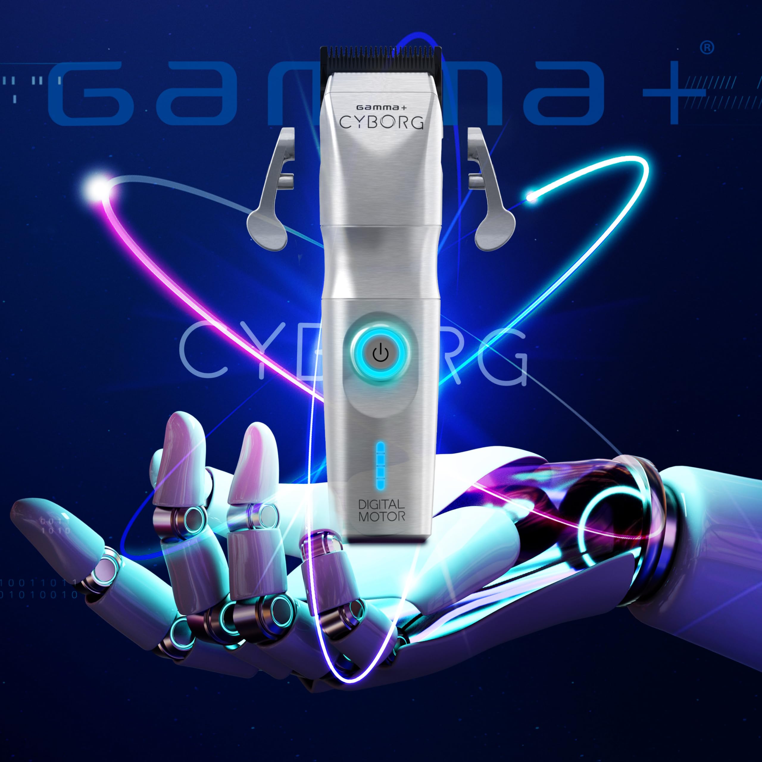 GAMMA+ Cyborg Professional Metal Cordless Ergonomic Hair Clipper Trimmer with Digital Brushless Motor