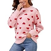 Gihuo Valentine Heart Sweater for Women Cute Kawaii Casual Crewneck Knitted Pullover