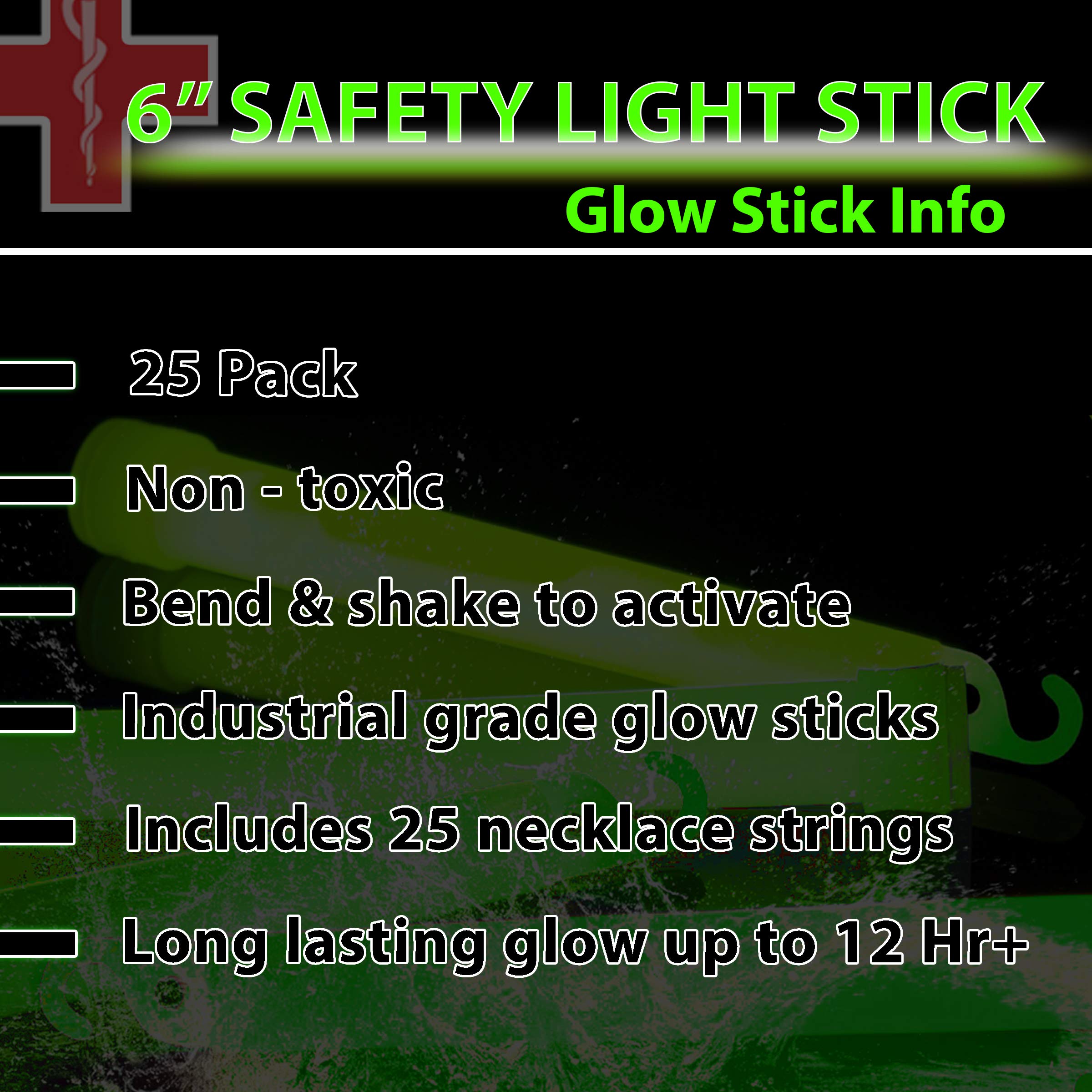 25 Ultra Bright Green Glow Sticks - Individual Packed With Lanyard - For Camping, Emergency Survival - Glow Lights for Blackouts, Hurricane and Storms- 6 Inch Chem Light Sticks with 12 Hour Duration