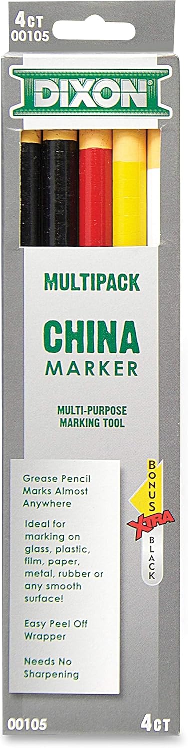 Dixon Phano China Marker, Black/Red/White/Yellow, Bonus Black (00105) : Office Products