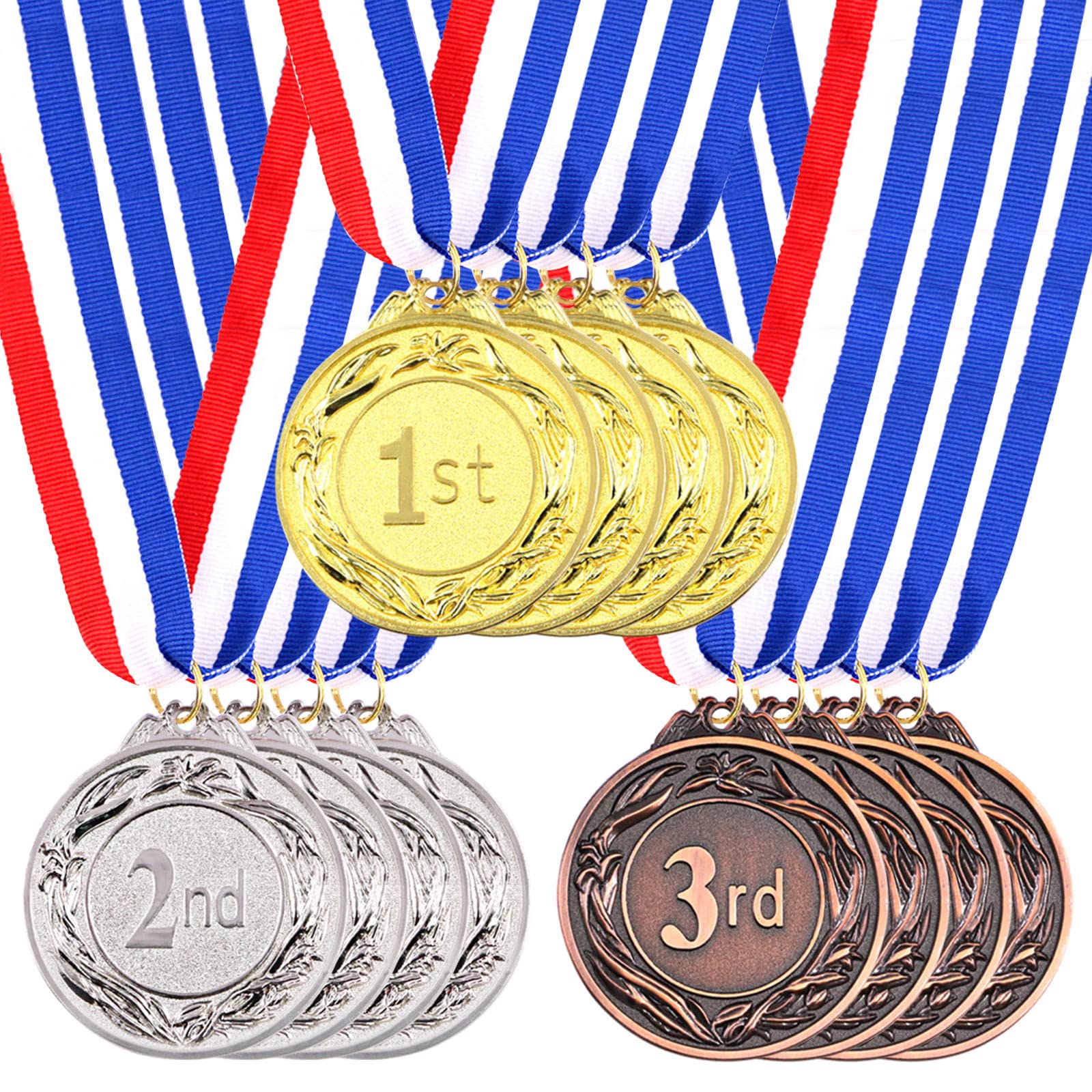 Swpeet 12PCS Metal Award Medals with Neck Ribbon, Olympic Style Winner Medals Gold Silver Brone Medals 1st 2nd 3rd Place Medals for Sports, Competitions, Party