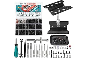KIMAPESO RC Car Repair Work Stand, 1100pcs RC Screw Kit and RC Screwdrivers Repair Set for Traxxas Axial Redcat Arrma HPI HSP SCX10 RC4WD 1/8 1/10 1/12 1/16 Scale RC Crawler Truck Buggy Car