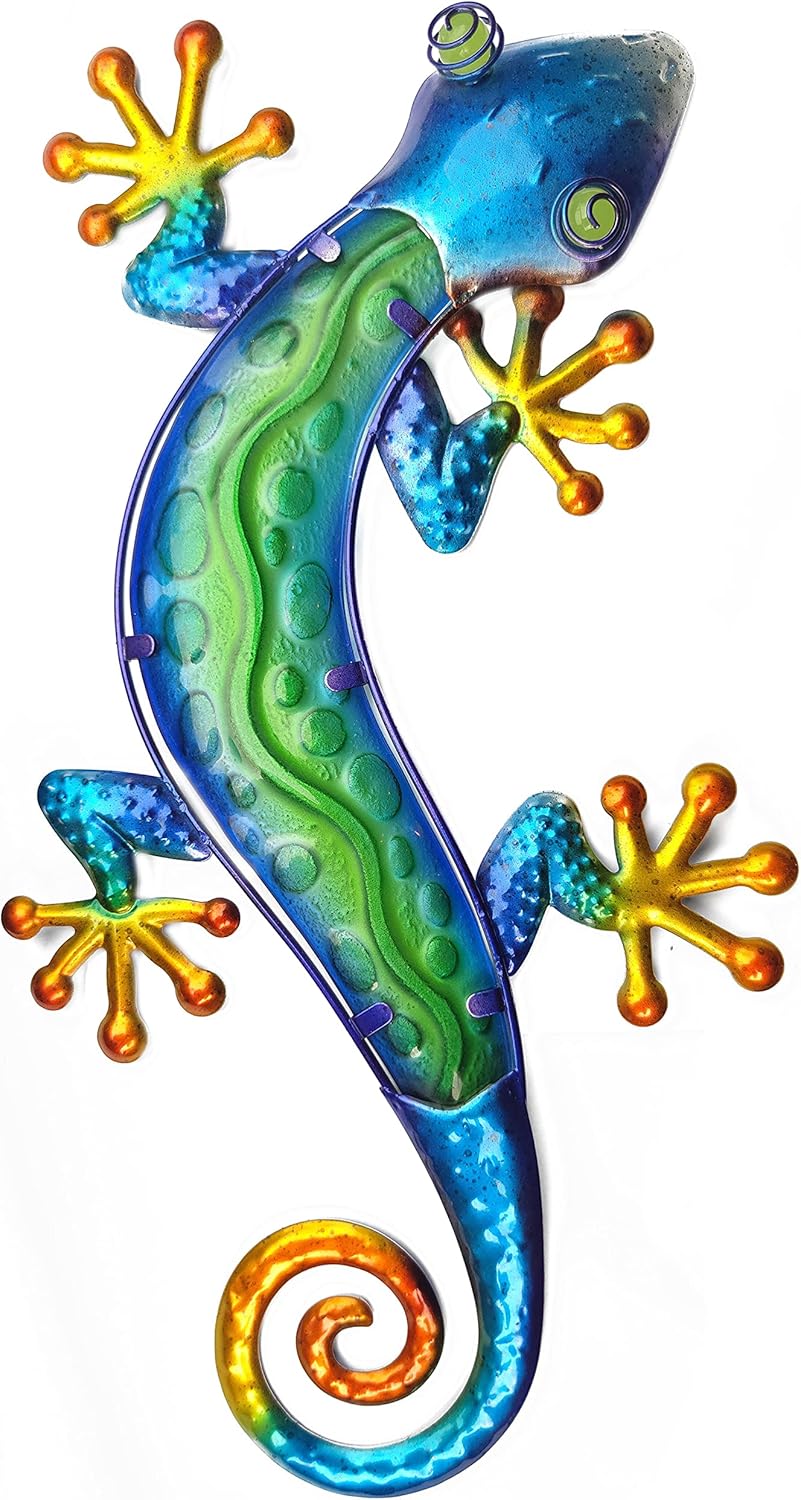 Plaques & Wall Art - JOYBee Metal Gecko Outdoor Wall Decor, Metal Lizard Outdoor Wall Art, Metal Wall Art Decor for Home Garden Patio Yard Garage Fence, 15 Inch Long(Yellow Green Blue)…