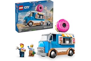 LEGO City Donut Truck Toy - Building Toy for Kids, Boys and Girls, Ages 5+ - Mobile Donut Stand with 2 Minifigures and Other 
