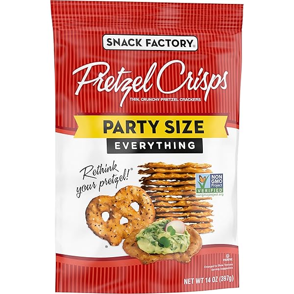 SNACK FACTORY EVERYTHING PRETZEL CRISPS, NON-GMO, 14 OZ PARTY SIZE BAG