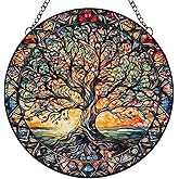 Tree of Life Suncatcher Indoor/Outdoor Stained Glass Window Hanging - Handmade Stained Glass Suncatchers for Windows Hanging - Decoration for Home Garden Christmas Party Wedding Housewarming Gifts
