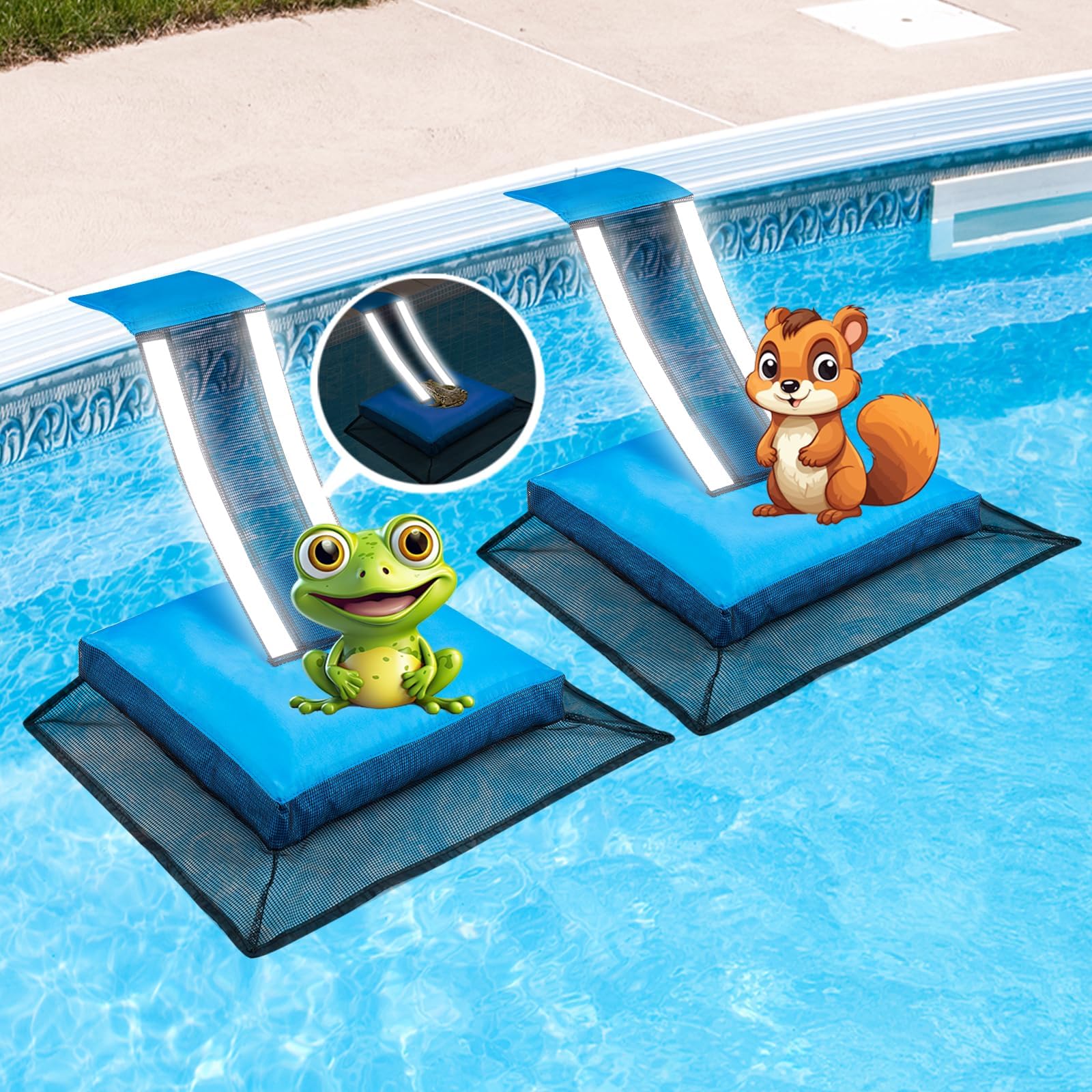 Photo 1 of HKZ Pool Critter Animal Escape Ramp - 2Pack Critter Frog Saver Log for Swimming Pool with Reflective Strips, Wildlife Frog Pool Saver Floating Escape Device for Small Critters Squirrel Lizards (Blue)