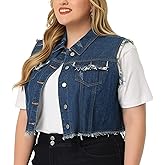 Agnes Orinda Plus Size Denim Jackets for Women Button Down Distressed Sleeveless Jean Vest Jacket