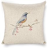 Linen Pillow Case Golddfinch 18x18 Double Sided Decorative Cushion Cover for Sofa Bed Chair Car