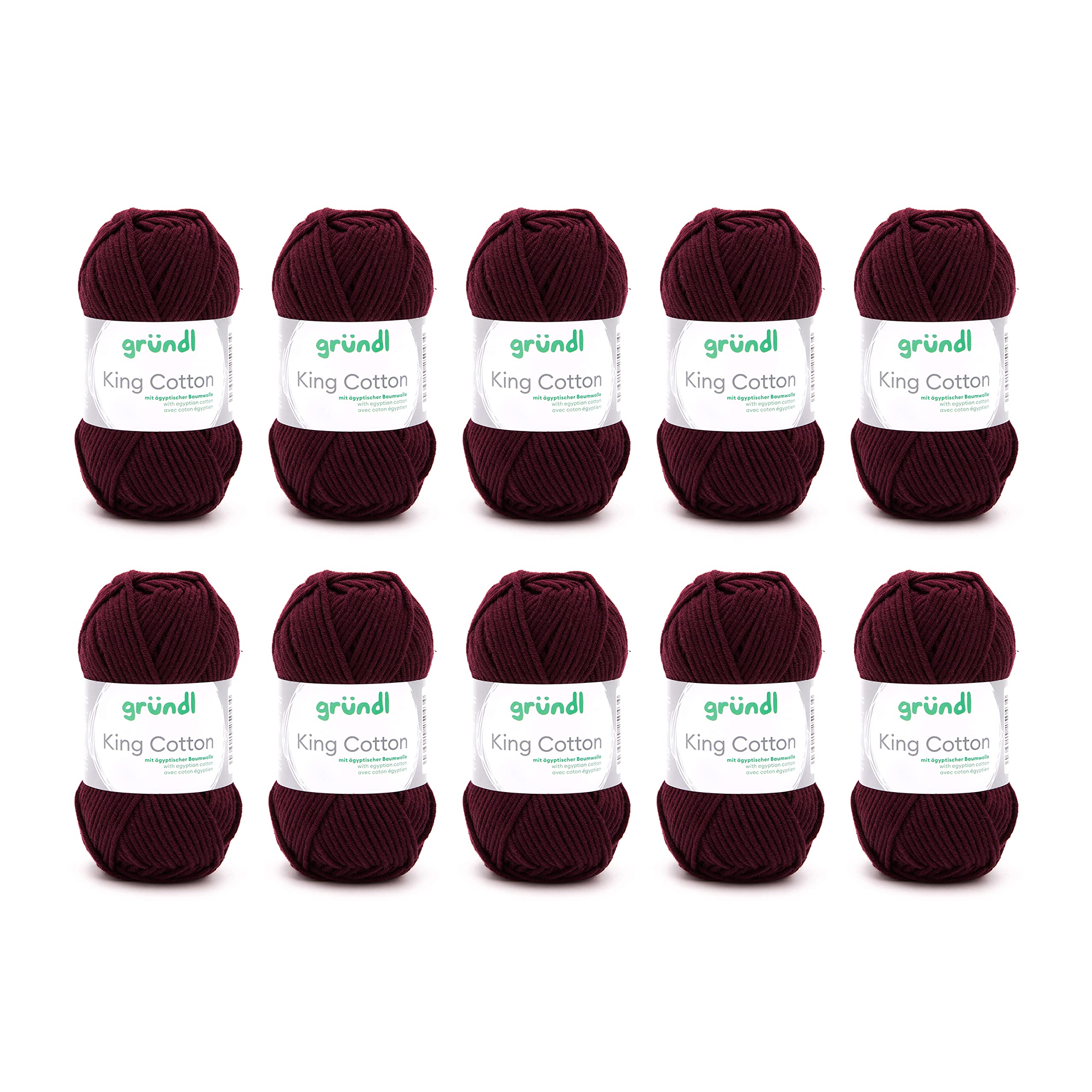 Gründl King Cotton Wool - Thick Wool for Knitting - Knitting Yarn - Crochet Yarn - Soft and Skin Friendly - 55% Polyacrylic, 45% Cotton - 10 Balls 50 g / 78 m - Needle Size 6-7 - Burgundy