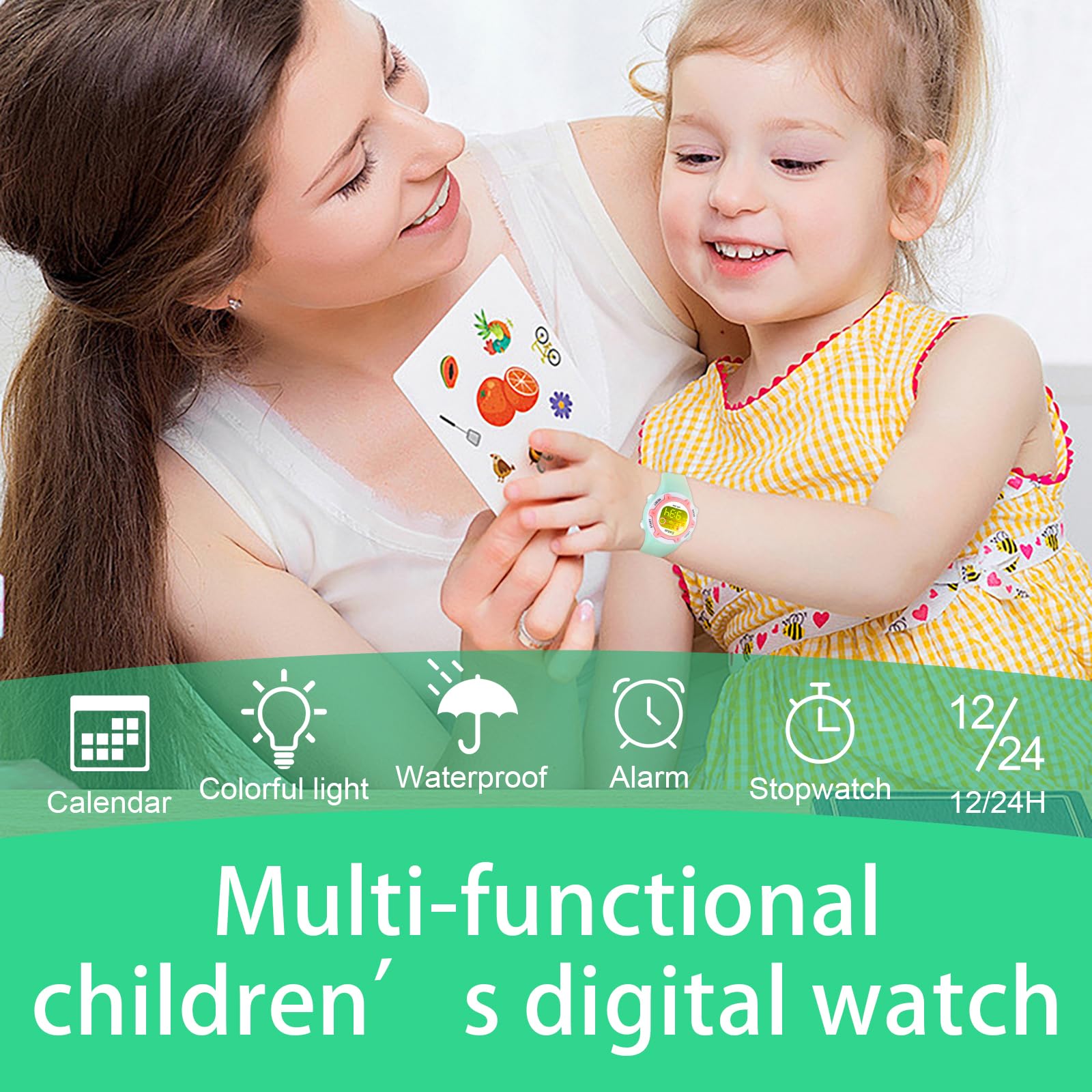 Edillas Kids Watches Digital Girls Boys,7 Colors Light Wristwatch for Child Waterproof Sport Outdoor Multifunctional with Stopwatch/Alarm for Ages 4-15 Green