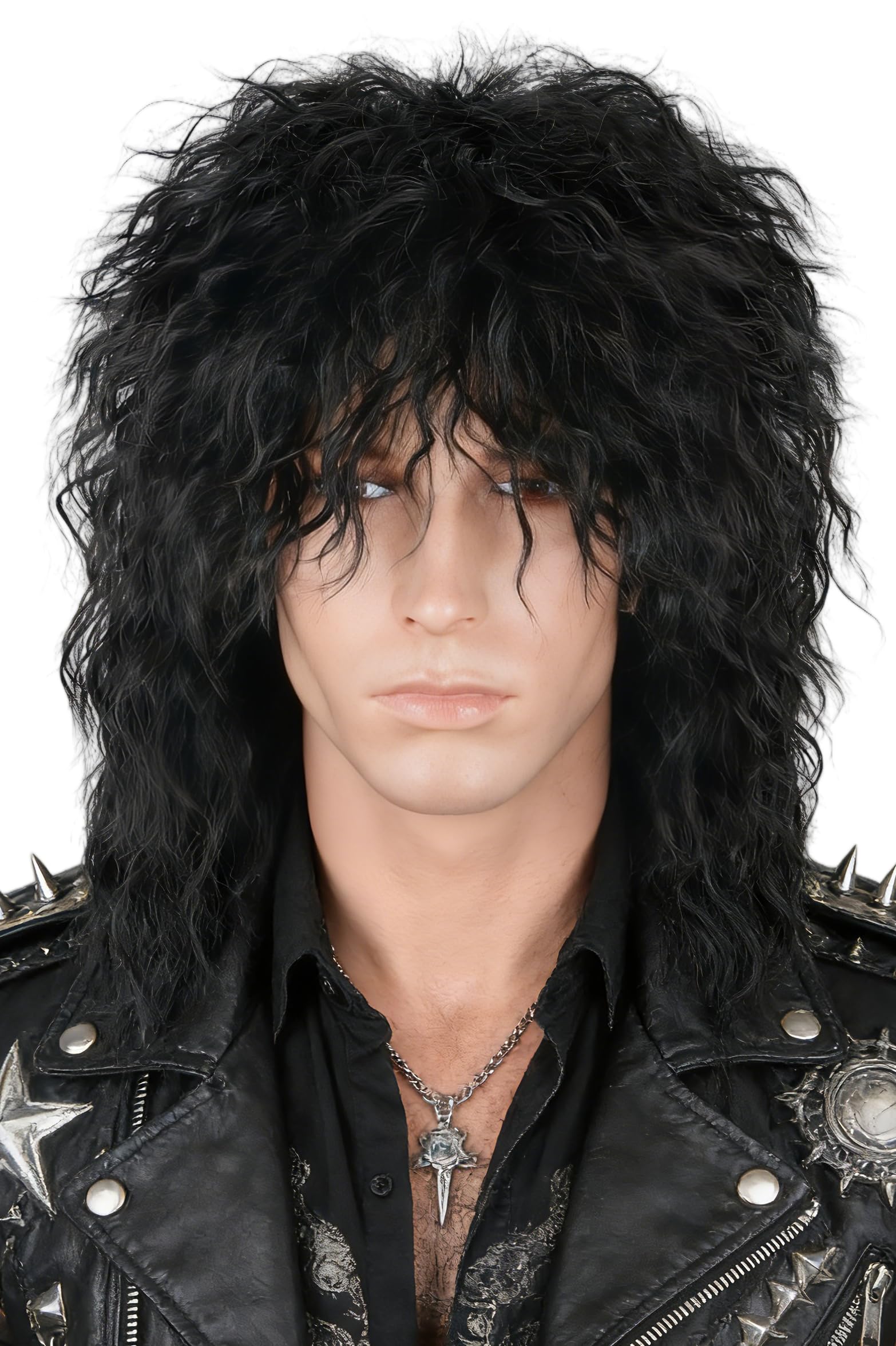 LeMarnia 80s Mens Mullet Wig Black Long Curly Rocker Punk Funny Party Halloween Costume Wig