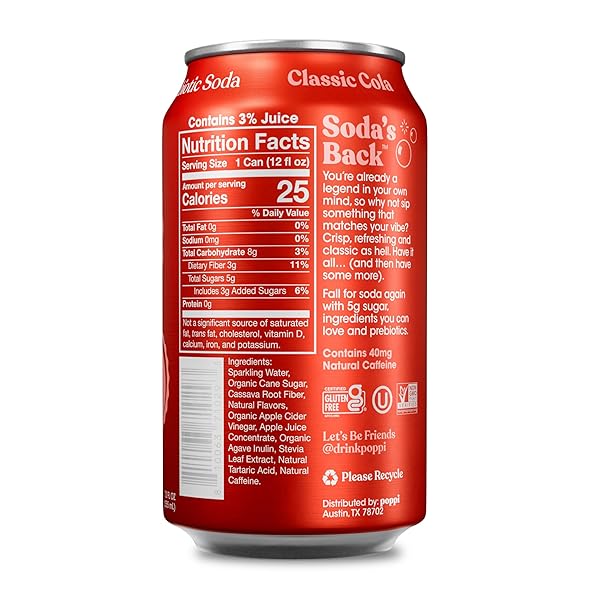 POPPI PREBIOTIC SODA, CLASSIC COLA, 12 FL OZ (PACK OF 1)