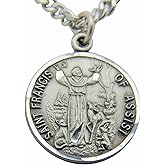 Saint Francis Pewter Medal Pendant 3/4 Inch on 24 Inch Stainless Steel Chain Gift