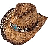 QWINEE Western Straw Cowboy Hat Cowgirl Hats Hollow Out Summer Beach Sun Hat for Women Men
