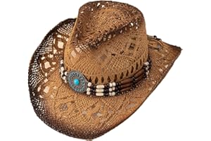 BEAUDRM QWINEE Western Straw Cowboy Hat Cowgirl Hats Hollow Out Summer Beach Sun Hat for Women Men