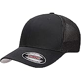 Flexfit Men's Mesh Fitted Trucker Hat, Black, One Size