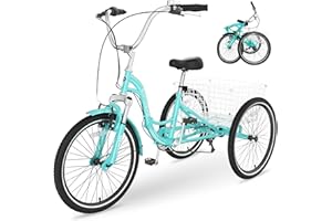 Slsy Adult Folding Tricycles, 7 Speed Folding Adult Trikes, 20 24 26 Inch 3 Wheel Bikes with Low Step-Through, Foldable Tricycle for Adults, Women, Men, Seniors