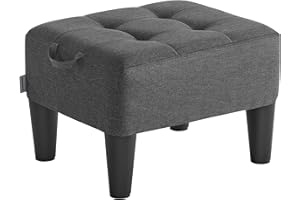 SONGMICS Foot Stool with Legs, Small Footstool Ottoman, Linen-Look Fabric Seat with Thick Cushion, for Living Room, Bedroom, Entryway, 330 lb Weight Capacity, Dark Gray ULOM502G01